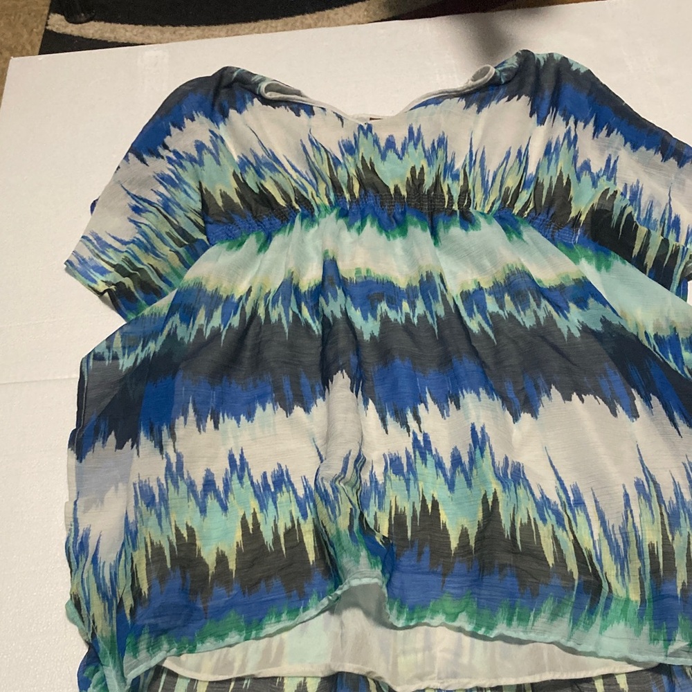 Speed Control Blue Asymmetrical Short Sleeve Blouse